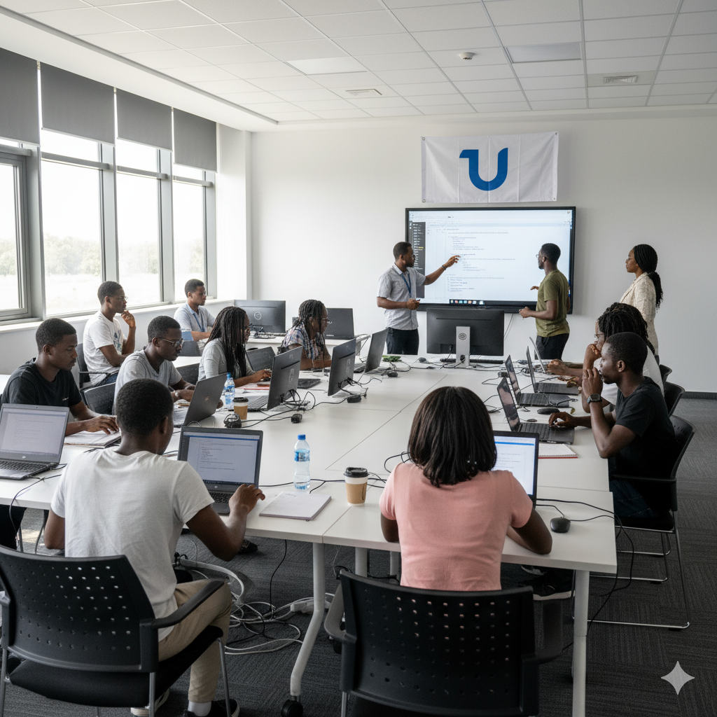 Our team leading a hands-on session at the university campus.